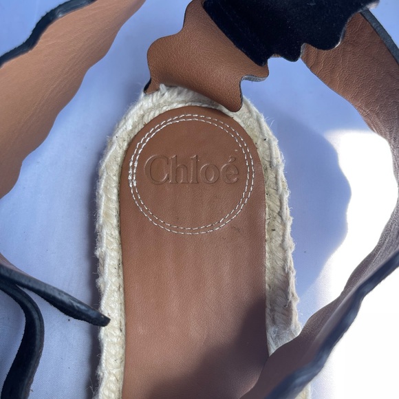 Chole Laurent Scalloped Suede espadrille Sandals - Picture 2 of 8
